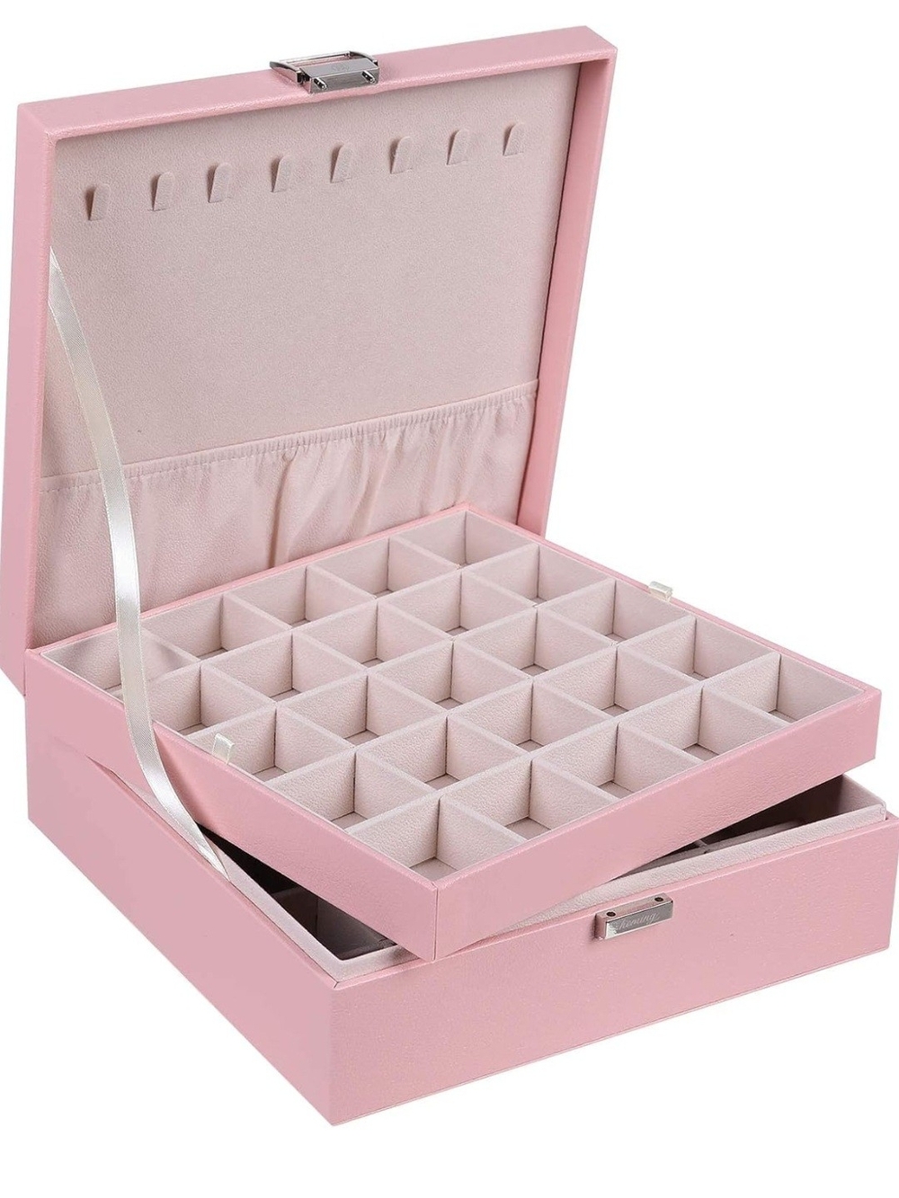Pink Jewelry Organizer Box with 50 Compartments